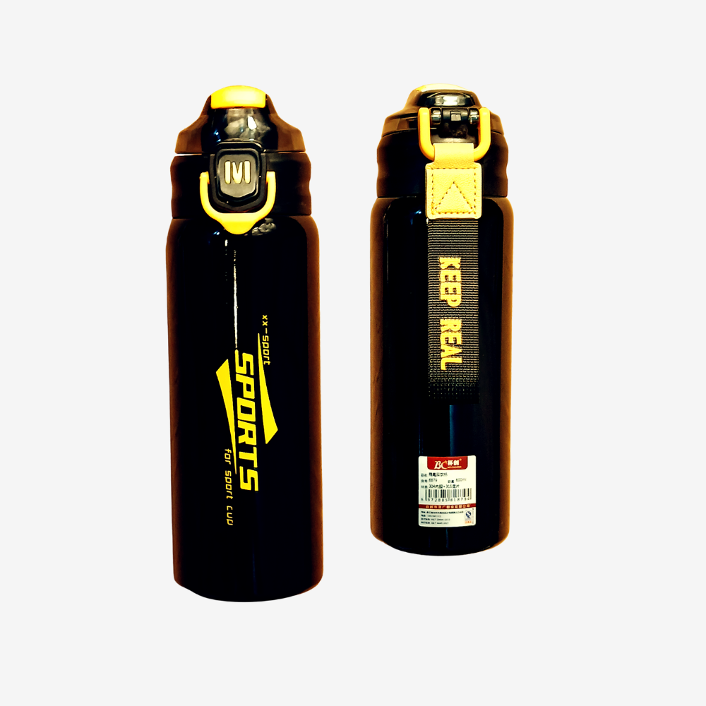 XX-Sport Stainless Steel Water Bottle – Black & Yellow