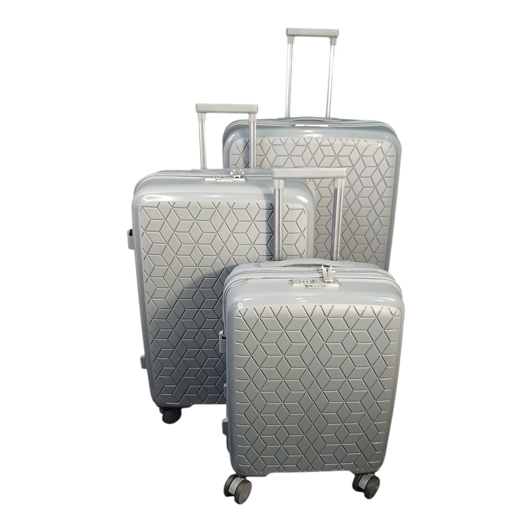 Swiss Luggage Set – Premium Silver Geometric Hard Shell | Best Deal in Pakistan
