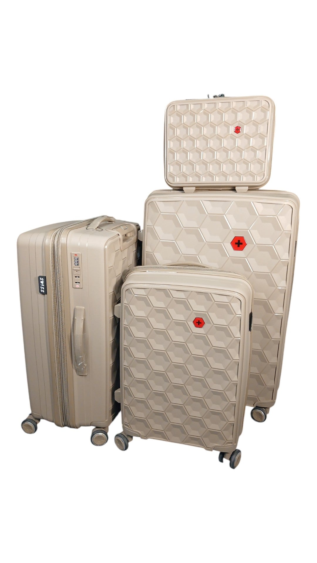 Swiss 4-Piece Luggage Set – Premium Champagne Honeycomb Hard Shell | Best Deal in Pakistan