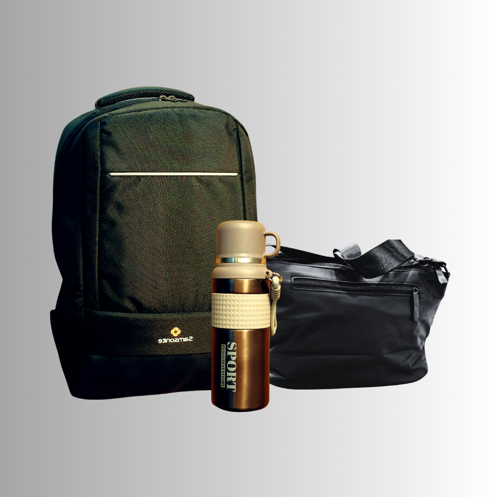 Daily Essentials Pack 2 – Premium Backpack, Crossbody Bag & Water Bottle Bundle | Good Well Luggage