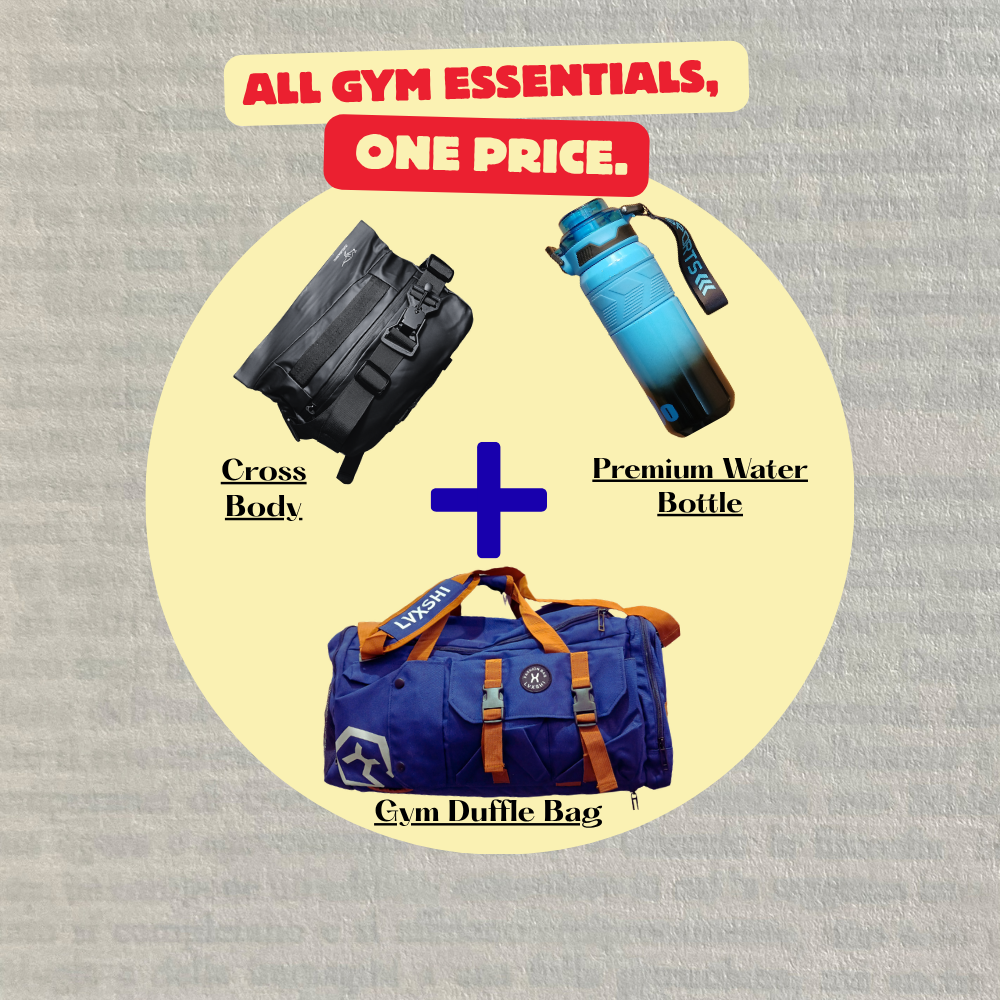 Gym Essentials Pack 2 – Blue Duffle Bag, Crossbody & Water Bottle Bundle | Good Well Luggage