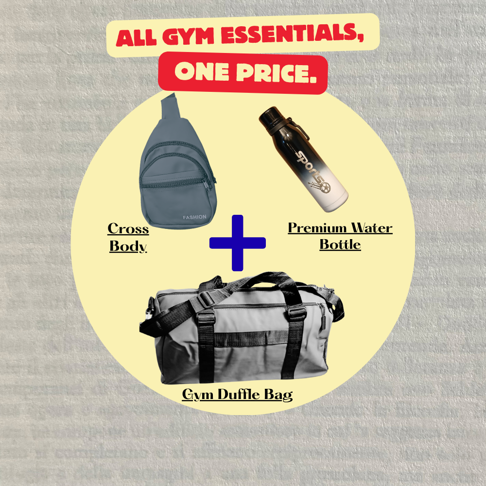 Gym Essentials Pack 3 – Grey Duffle Bag, Sling Crossbody & Sports Bottle Bundle | Good Well Luggage