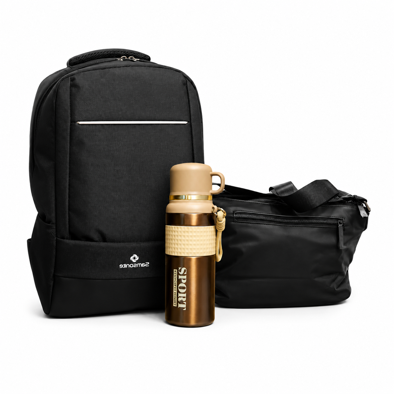 Daily Essentials Pack 2 – Premium Backpack, Crossbody Bag & Water Bottle Bundle | Good Well Luggage
